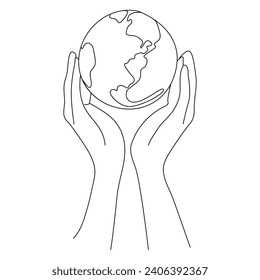 Single line continuous drawing of earth global and concept world earth day outline vector illustration