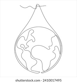 dibujo continuo de una sola línea de la gota de agua de la tierra y concepto de la ilustración vectorial del contorno del día mundial del agua