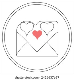 Single line continuous drawing of envelope with red heart and love letter.Template for invitations and love cards outline vector illustration