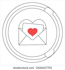 Single line continuous drawing of envelope with red heart and love letter.Template for invitations and love cards outline vector illustration