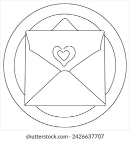 Single line continuous drawing of envelope with red heart and love letter.Template for invitations and love cards outline vector illustration