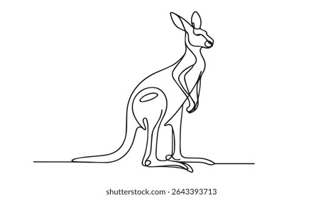 Desenho contínuo de linha única de canguru vetor simples de pé canguru linha arte ilustração