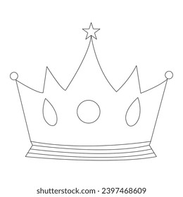 Single line continuous drawing of king crown outline vector illustration
