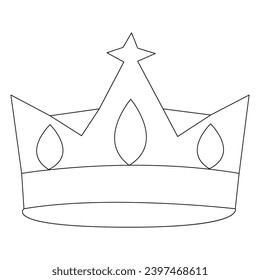 Single line continuous drawing of king crown outline vector illustration