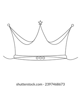 Single line continuous drawing of king crown outline vector illustration