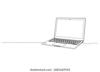 Single line continuous drawing of laptop computer minimal outline vector illustration
