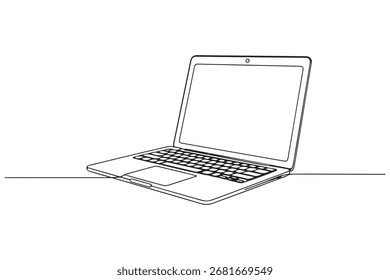 Single line continuous drawing of laptop computer minimal outline vector illustration
