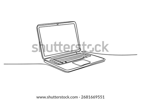Single line continuous drawing of laptop computer minimal outline vector illustration
