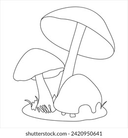 Single line continuous drawing of mushroom and mushroom outline vector art drawing