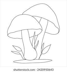 Single line continuous drawing of mushroom and mushroom outline vector art drawing