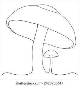 Single line continuous drawing of mushroom and mushroom outline vector art drawing
