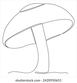 Single line continuous drawing of mushroom and mushroom outline vector art drawing