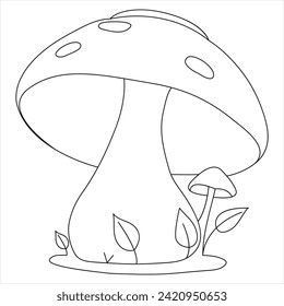 Single line continuous drawing of mushroom and mushroom outline vector art drawing