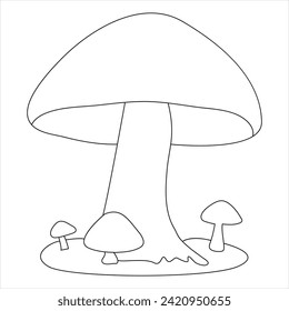 Single line continuous drawing of mushroom and mushroom outline vector art drawing