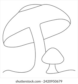 Single line continuous drawing of mushroom and mushroom outline vector art drawing