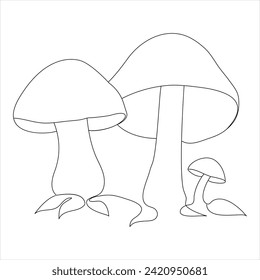 Single line continuous drawing of mushroom and mushroom outline vector art drawing