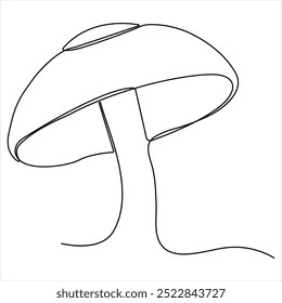 Single line continuous drawing of mushroom and mushroom outline vector art drawing