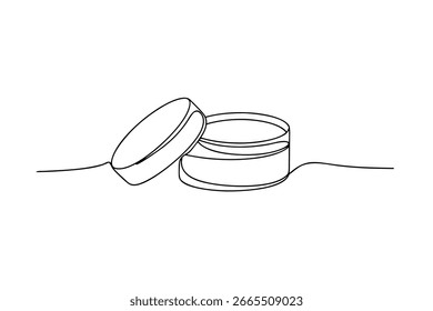 Single line continuous line drawing an open cosmetic jar with lid object container