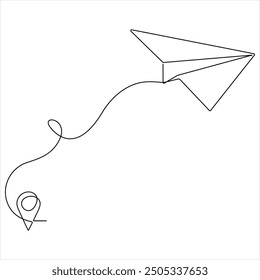 single line continuous drawing of paper airplane Concept of plane flying outline style illustration