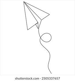 single line continuous drawing of paper airplane Concept of plane flying outline style illustration