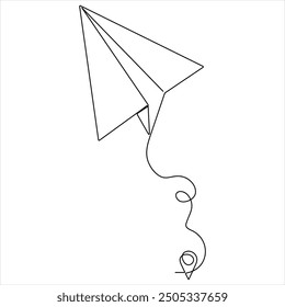 dibujo continuo de una sola línea de avión de papel Concepto de ilustración de estilo de contorno de vuelo de avión
