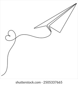 single line continuous drawing of paper airplane Concept of plane flying outline style illustration