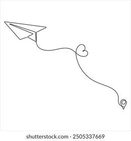 single line continuous drawing of paper airplane Concept of plane flying outline style illustration