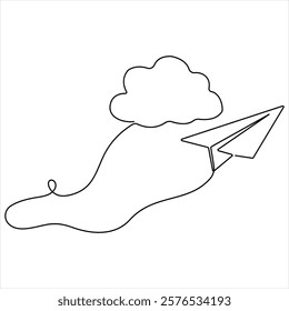 Single line continuous drawing of paper airplane Concept of plane flying outline style illustration