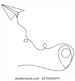 Single line continuous drawing of paper airplane Concept of plane flying outline style illustration