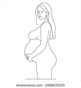 Single line continuous drawing of pregnant women's and concept international mother day,women's day outline vector illustration