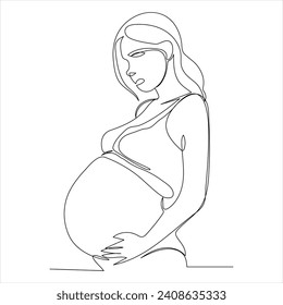 Dibujo continuo en una sola línea de la mujer embarazada y concepto Día Internacional de la Madre, esquema del día de la mujer ilustración vectorial