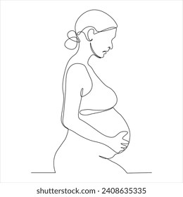 Single line continuous drawing of pregnant women's and concept international mother day,women's day outline vector illustration