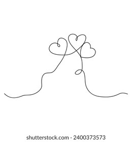 Single line continuous drawing of romantic love and heart shape outline vector illustration