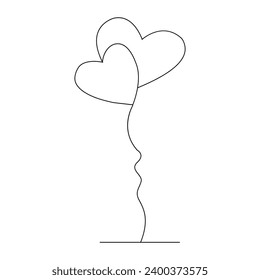 Single line continuous drawing of romantic love and heart shape outline vector illustration