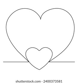 Single line continuous drawing of romantic love and heart shape outline vector illustration