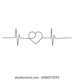 Single line continuous drawing of romantic love and heart shape outline vector illustration