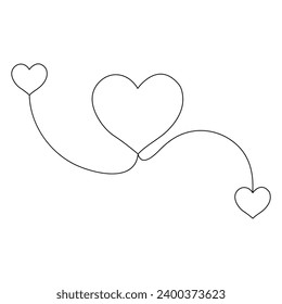 Single line continuous drawing of romantic love and heart shape outline vector illustration