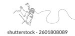Single line, continuous, person holding a microphone and singing line art vector business illustration with transparent background.