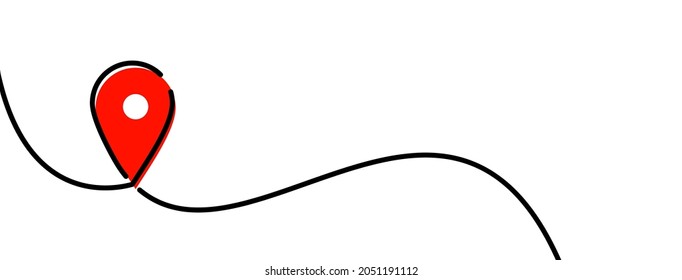 Single line continuous red location pointer sign. Vector illustration.