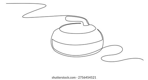 single line curling stone.continuous line drawing of curling stone sports equipment.winter sport curling concept.one line vector illustration.