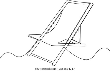 Línea única Tumbona aislada. línea dibujada tumbona para tomar el sol. Vacaciones de verano, concepto de relajación, Ilustración vectorial.