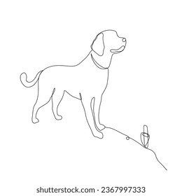 Single line dog outline continuous vector art illustration