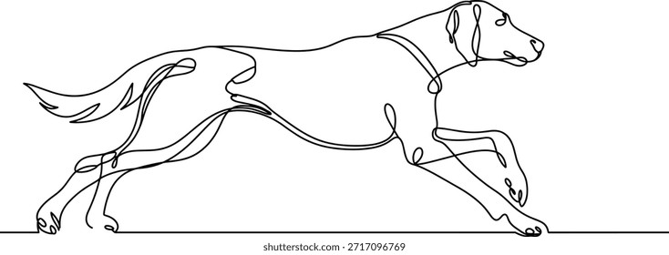 Uma única linha de um cachorro correndo com sua cauda para cima canino animal.