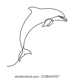 Arte de golfinho de linha única, esboço de animal marinho gracioso, design minimalista