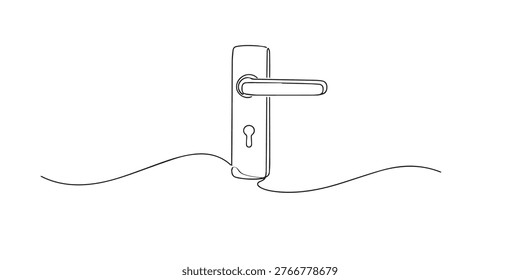 single line door handle.continuous line drawing of modern door handle with keyhole.security and access concept.one line vector illustration.