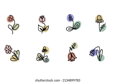 Single line draw vector flowers illustration. Elegant decoration on white background in trendy vector style. Beautiful illustration for decorative design. 



