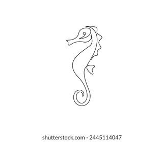 single line drawing of adorable sea horse for logo identity. Little sea monster creature mascot concept for sea world icon. Modern single line draw design vector illustration . Sea horse icon Design