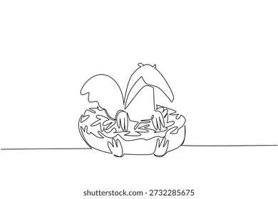 Dibujo de una sola línea de hormiguero gigante adorado para el concepto de comida pastelera muestra un animal juguetón acostado dentro de la rosquilla. Boceto simple se adapta a la decoración de la pared de los niños propósito para el arte temático del día internacional de la vida silvestre del bosque