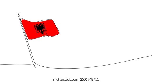 A single line drawing of a Albania flag. Continuous line the Republic of Albania icon. One line icon. Vector illustration.