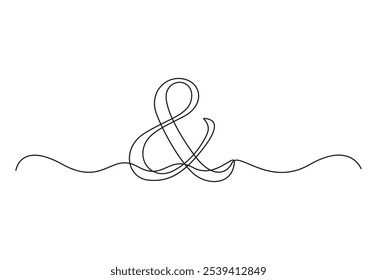 A single line drawing of ampersand symbol. Continuous one line drawing and sign icon. One line icon. Vector illustration